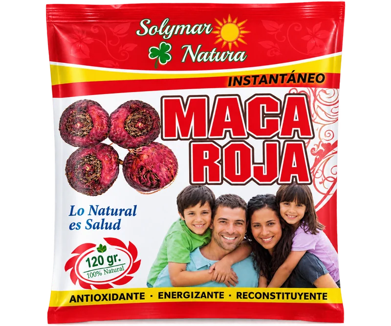Maca roja envasada, lista para comprar