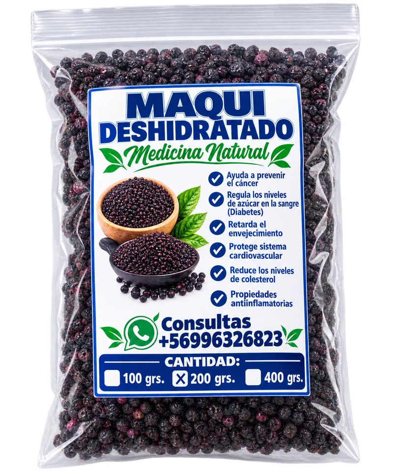 Maqui deshidratado envasado, listo para comprar